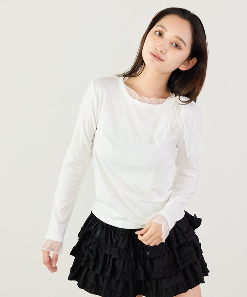 Siel(シエル)の「シアリボンタイカットソー(Tシャツ/カットソー・レディース・グレー/ブラック/ホワイト・FREE)」の15枚目の写真