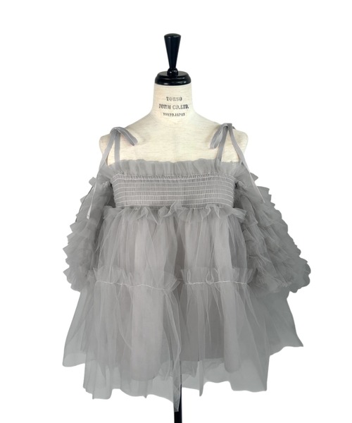 HONEY MI HONEY（ハニーミーハニー）の「tulle puff sleeve blouse（シャツ/ブラウス・レディース・グレー/ブラック/ピンク/ホワイト・FREE）」の3枚目の写真