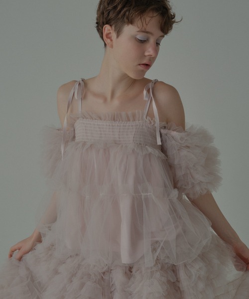 HONEY MI HONEY（ハニーミーハニー）の「tulle puff sleeve blouse（シャツ/ブラウス・レディース・グレー/ブラック/ピンク/ホワイト・FREE）」の4枚目の写真