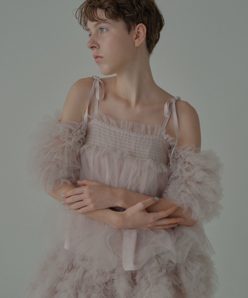 HONEY MI HONEY（ハニーミーハニー）の「tulle puff sleeve blouse（シャツ/ブラウス・レディース・グレー/ブラック/ピンク/ホワイト・FREE）」の5枚目の写真