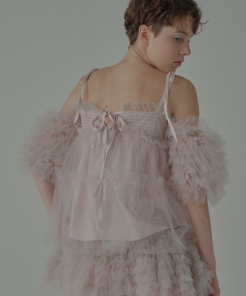 HONEY MI HONEY（ハニーミーハニー）の「tulle puff sleeve blouse（シャツ/ブラウス・レディース・グレー/ブラック/ピンク/ホワイト・FREE）」の7枚目の写真