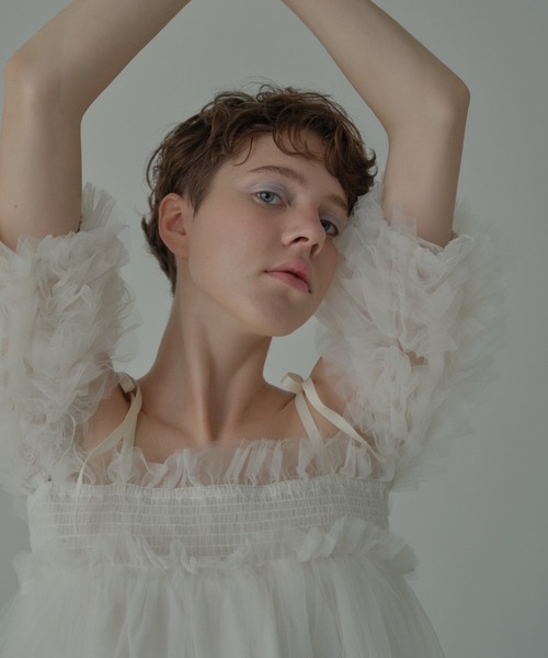 HONEY MI HONEY（ハニーミーハニー）の「tulle puff sleeve blouse（シャツ/ブラウス・レディース・グレー/ブラック/ピンク/ホワイト・FREE）」の12枚目の写真