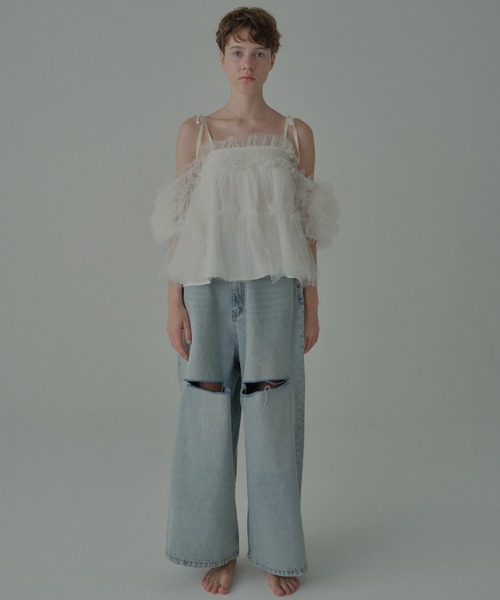 HONEY MI HONEY（ハニーミーハニー）の「tulle puff sleeve blouse（シャツ/ブラウス・レディース・グレー/ブラック/ピンク/ホワイト・FREE）」の13枚目の写真