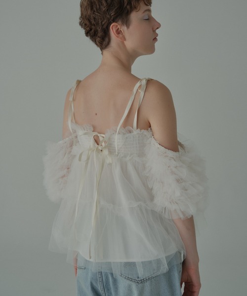 HONEY MI HONEY（ハニーミーハニー）の「tulle puff sleeve blouse（シャツ/ブラウス・レディース・グレー/ブラック/ピンク/ホワイト・FREE）」の11枚目の写真