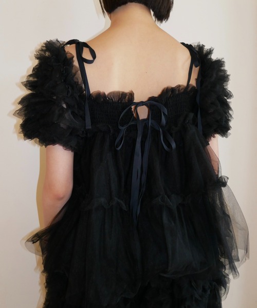 HONEY MI HONEY（ハニーミーハニー）の「tulle puff sleeve blouse（シャツ/ブラウス・レディース・グレー/ブラック/ピンク/ホワイト・FREE）」の16枚目の写真