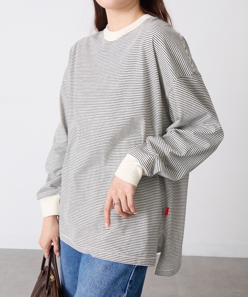 Healthknit(ヘルスニット)の「【Healthknit】26SS Nallow Border Jersey Side Slit Crewneck L/S 51056(Tシャツ/カットソー・レディース・アイボリー系1/ブラック系1/アイボリー系2・FREE)」の3枚目の写真