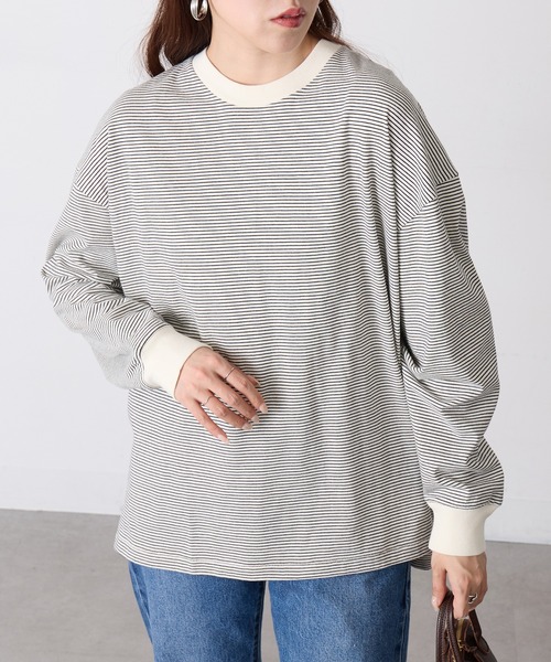 Healthknit(ヘルスニット)の「【Healthknit】26SS Nallow Border Jersey Side Slit Crewneck L/S 51056(Tシャツ/カットソー・レディース・アイボリー系1/ブラック系1/アイボリー系2・FREE)」の7枚目の写真