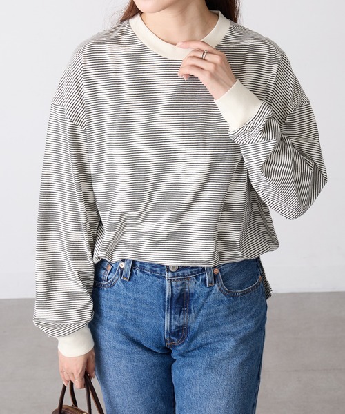Healthknit(ヘルスニット)の「【Healthknit】26SS Nallow Border Jersey Side Slit Crewneck L/S 51056(Tシャツ/カットソー・レディース・アイボリー系1/ブラック系1/アイボリー系2・FREE)」の8枚目の写真