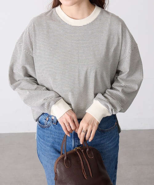 Healthknit(ヘルスニット)の「【Healthknit】26SS Nallow Border Jersey Side Slit Crewneck L/S 51056(Tシャツ/カットソー・レディース・アイボリー系1/ブラック系1/アイボリー系2・FREE)」の9枚目の写真