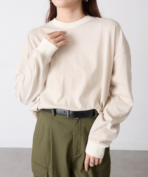 Healthknit(ヘルスニット)の「【Healthknit】26SS Nallow Border Jersey Side Slit Crewneck L/S 51056(Tシャツ/カットソー・レディース・アイボリー系1/ブラック系1/アイボリー系2・FREE)」の21枚目の写真