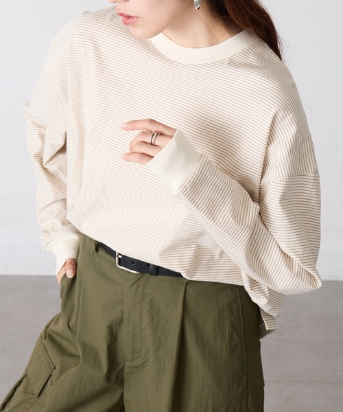 Healthknit(ヘルスニット)の「【Healthknit】26SS Nallow Border Jersey Side Slit Crewneck L/S 51056(Tシャツ/カットソー・レディース・アイボリー系1/ブラック系1/アイボリー系2・FREE)」の15枚目の写真