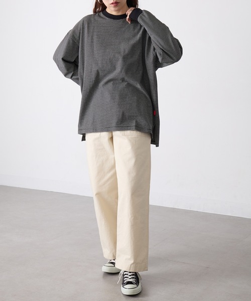 Healthknit(ヘルスニット)の「【Healthknit】26SS Nallow Border Jersey Side Slit Crewneck L/S 51056(Tシャツ/カットソー・レディース・アイボリー系1/ブラック系1/アイボリー系2・FREE)」の5枚目の写真