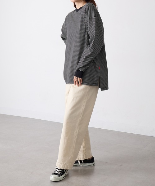 Healthknit(ヘルスニット)の「【Healthknit】26SS Nallow Border Jersey Side Slit Crewneck L/S 51056(Tシャツ/カットソー・レディース・アイボリー系1/ブラック系1/アイボリー系2・FREE)」の6枚目の写真
