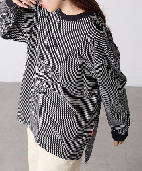 Healthknit(ヘルスニット)の「【Healthknit】26SS Nallow Border Jersey Side Slit Crewneck L/S 51056(Tシャツ/カットソー・レディース・アイボリー系1/ブラック系1/アイボリー系2・FREE)」の19枚目の写真