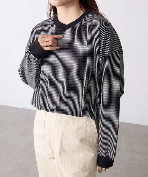 Healthknit(ヘルスニット)の「【Healthknit】26SS Nallow Border Jersey Side Slit Crewneck L/S 51056(Tシャツ/カットソー・レディース・アイボリー系1/ブラック系1/アイボリー系2・FREE)」の20枚目の写真
