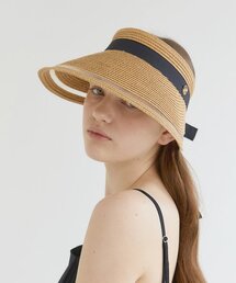 HALDEN（ハルデン）の「mesh ribbon logo pendant raffia sun visor (C008_beige)（サンバイザー）」