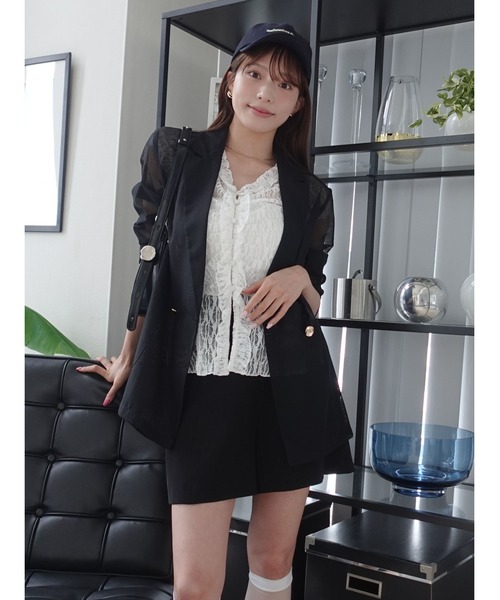 LAGUNAMOON(ラグナムーン)の「メッシュダブルテーラードジャケット 【夏服】 【オフィスカジュアル】(テーラードジャケット・レディース・ブラック/アイボリー/ブラウン・FREE)」の7枚目の写真