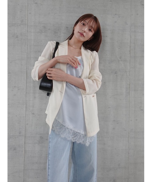 LAGUNAMOON(ラグナムーン)の「メッシュダブルテーラードジャケット 【夏服】 【オフィスカジュアル】(テーラードジャケット・レディース・ブラック/アイボリー/ブラウン・FREE)」の4枚目の写真