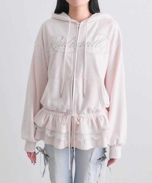 OLIVE des OLIVE（オリーブデオリーブ）の「裾フリルZIPパーカー（パーカー・レディース・ピンク/ブラック/オフホワイト/トップグレー・FREE）」の5枚目の写真