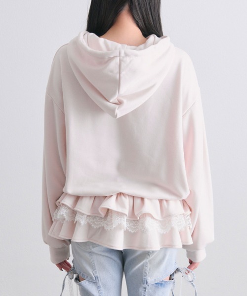 OLIVE des OLIVE（オリーブデオリーブ）の「裾フリルZIPパーカー（パーカー・レディース・ピンク/ブラック/オフホワイト/トップグレー・FREE）」の7枚目の写真