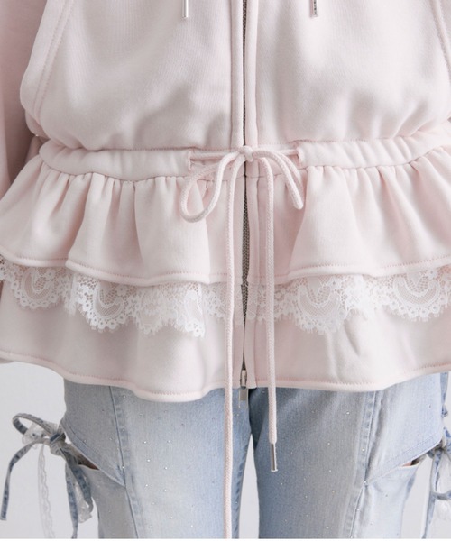 OLIVE des OLIVE（オリーブデオリーブ）の「裾フリルZIPパーカー（パーカー・レディース・ピンク/ブラック/オフホワイト/トップグレー・FREE）」の11枚目の写真