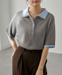 フェイクレイヤード 配色 サマーポロニット ＜接触冷感/アンチピリング/マシンウォッシャブル＞