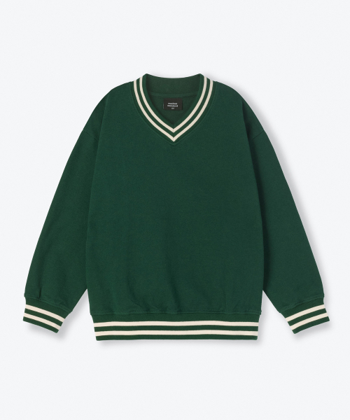 MUSINSA STANDARD KIDS（ムシンサスタンダードキッズ）の「オーバーサイズプレッピーVネックスウェットシャツ[ディープグリーン]（スウェット・レディース・その他・160/100/110/120/130/140/150）」の2枚目の写真