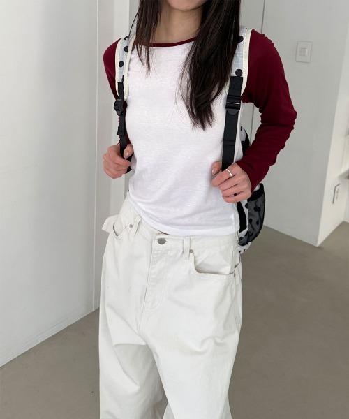 4INT.(フォイント)の「バイカラー ラグランスリーブ 長袖 Tシャツ(Tシャツ/カットソー・レディース・ブラック/レッド/ブラウン/ネイビー・FREE)」の22枚目の写真