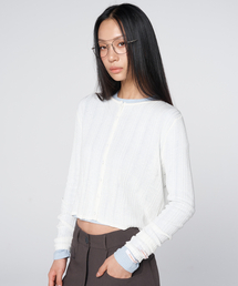 Linen Blend Ribbed Short Cardigan Ivory