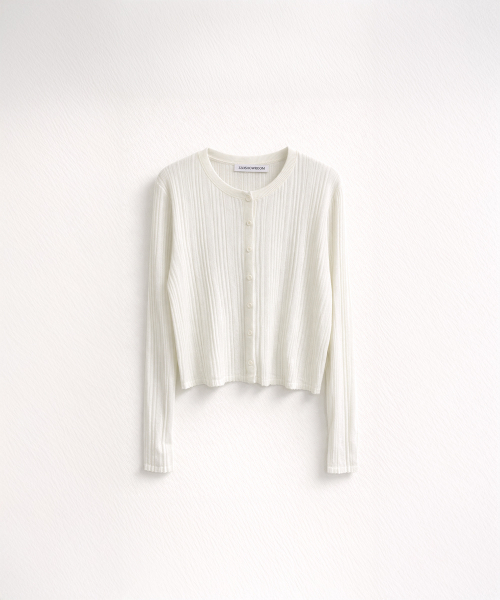 320SHOWROOM(320ショールーム)の「Linen Blend Ribbed Short Cardigan Ivory(カーディガン/ボレロ・レディース・アイボリー・FREE)」の3枚目の写真