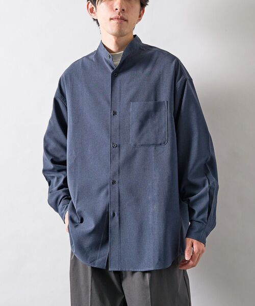 CRAFT STANDARD BOUTIQUE(クラフトスタンダードブティック)の「【機能素材】バンドカラーシャツ(シャツ/ブラウス・メンズ・ネイビー/チャコールグレー/ブラック・L/M)」の3枚目の写真