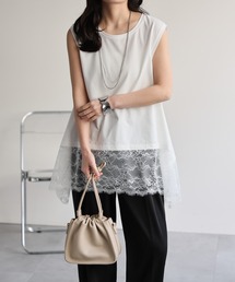 ap retro（アプレトロ）の「裾レースドッキングノースリTeeシャツ   トップス（Tシャツ/カットソー）」