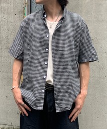 オーバーサイズ ギンガムチェック ボタンダウン 半袖シャツ