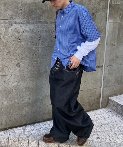 link lot（リンクロット）の「オーバーサイズ ギンガムチェック ボタンダウン 半袖シャツ（シャツ/ブラウス・メンズ・ネイビー/ブラック・L/M）」の13枚目の写真