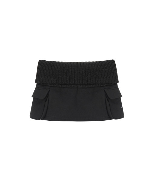 Folded Knit Skirt Shorts / Black