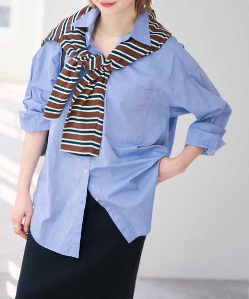 Spick & Span(スピックアンドスパン)の「《WEB限定 / 追加2》50コットンオーバーシャツ(シャツ/ブラウス・レディース・サックスブルー/その他10/ホワイト・FREE)」の3枚目の写真