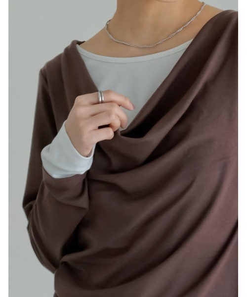 Re:EDIT(リエディ)の「アンチピリングレイヤード風ドレープトップス(Tシャツ/カットソー・レディース・杢グレー/レッド/ブラウン/ブラック/ライトブルー・LARGE/MEDIUM)」の15枚目の写真