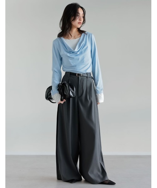 Re:EDIT(リエディ)の「アンチピリングレイヤード風ドレープトップス(Tシャツ/カットソー・レディース・杢グレー/レッド/ブラウン/ブラック/ライトブルー・LARGE/MEDIUM)」の21枚目の写真