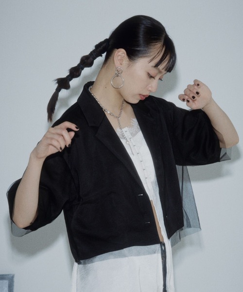 PAGEBOY（ページボーイ）の「チュールレイヤードショートジャケット【セットアップ対応】（テーラードジャケット・レディース・グレー/ブラック・FREE）」の8枚目の写真