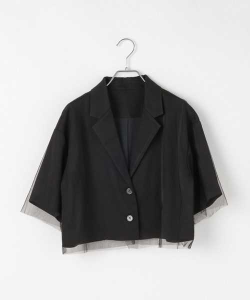 PAGEBOY（ページボーイ）の「チュールレイヤードショートジャケット【セットアップ対応】（テーラードジャケット・レディース・グレー/ブラック・FREE）」の14枚目の写真