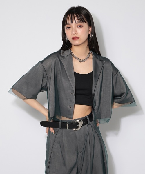 PAGEBOY（ページボーイ）の「チュールレイヤードショートジャケット【セットアップ対応】（テーラードジャケット・レディース・グレー/ブラック・FREE）」の22枚目の写真