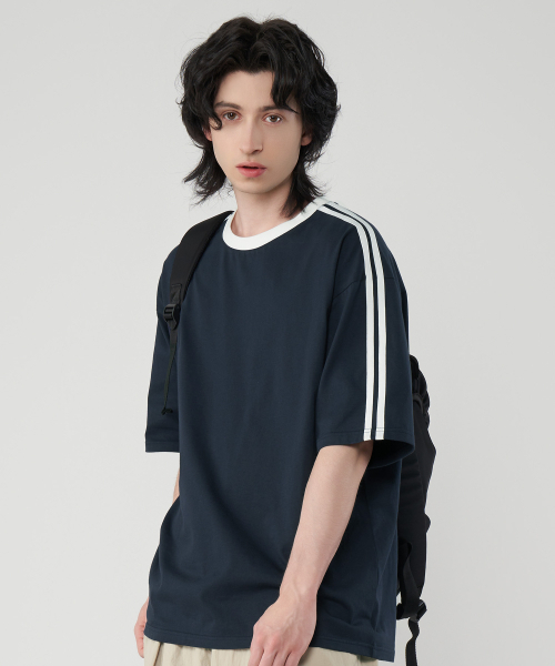 UNTAPPED STUDIO（アンタップドスタジオ）の「オーバーサイズトラック半袖配色Tシャツ 3カラー（Tシャツ/カットソー・レディース・ブラック/ネイビー/ホワイト・S/M(95)/L/XL）」の6枚目の写真