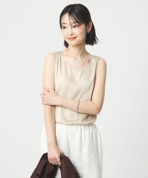green label relaxing(グリーンレーベルリラクシング)の「2WAY タンクトップ(Tシャツ/カットソー・レディース・ダークブラウン/ホワイト/ナチュラル/モカ・FREE)」の4枚目の写真