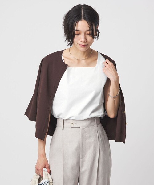 green label relaxing(グリーンレーベルリラクシング)の「2WAY タンクトップ(Tシャツ/カットソー・レディース・ダークブラウン/ホワイト/ナチュラル/モカ・FREE)」の10枚目の写真