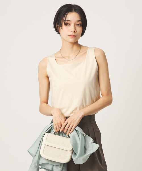 green label relaxing(グリーンレーベルリラクシング)の「2WAY タンクトップ(Tシャツ/カットソー・レディース・ダークブラウン/ホワイト/ナチュラル/モカ・FREE)」の16枚目の写真