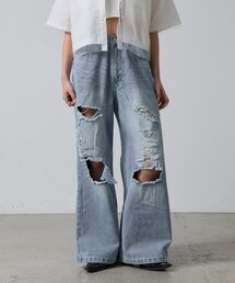 ダメージデニムストレートパンツ