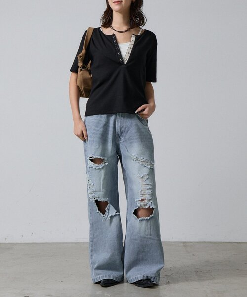 goocy（グーシー）の「ダメージデニムストレートパンツ（デニムパンツ・レディース・ブルー・MEDIUM/SMALL）」の8枚目の写真