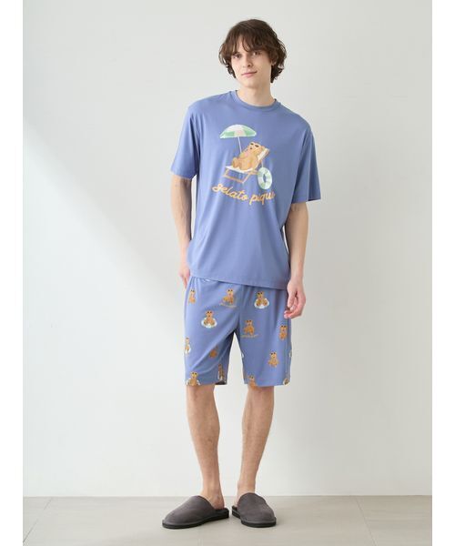 gelato pique（ジェラートピケ）の「【ONLINE限定】【HOMME】【接触冷感】サマーベア柄ワンポイントTシャツ&ハーフパンツセット（ルームウェア/パジャマ・メンズ・アイボリー/ネイビー・M/L）」の4枚目の写真