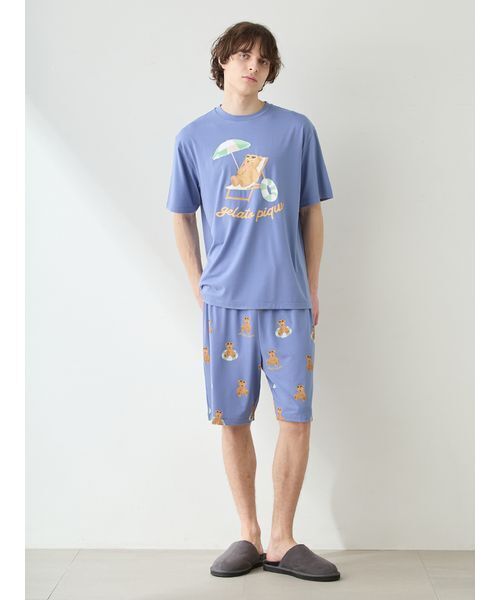 gelato pique（ジェラートピケ）の「【ONLINE限定】【HOMME】【接触冷感】サマーベア柄ワンポイントTシャツ&ハーフパンツセット（ルームウェア/パジャマ・メンズ・アイボリー/ネイビー・M/L）」の5枚目の写真
