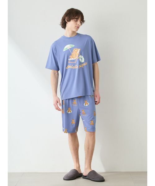 gelato pique（ジェラートピケ）の「【ONLINE限定】【HOMME】【接触冷感】サマーベア柄ワンポイントTシャツ&ハーフパンツセット（ルームウェア/パジャマ・メンズ・アイボリー/ネイビー・M/L）」の6枚目の写真